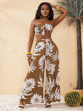 Women's Floral Printed Crop Top And Wide-Leg Pants Set